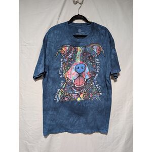 The‎ Mountain Unisex Blue Tie Dye Shirt Colorful Pitbull Dog Graphic Tee Size XL
